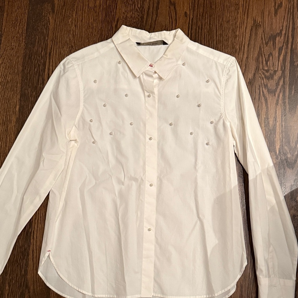 Vintage Origianl Zara White Dress Shirt with Subtle Embellishments